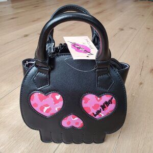 Luv Betsey Johnson Crossbody Camo Pink Heart Eye Skull Face Purse Bag Halloween